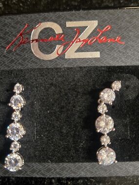 Kenneth Jay Lane Silver Crystal Graduated Drop Earrings